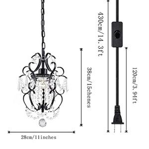 Mini metal black crystal, plug in chandelier.